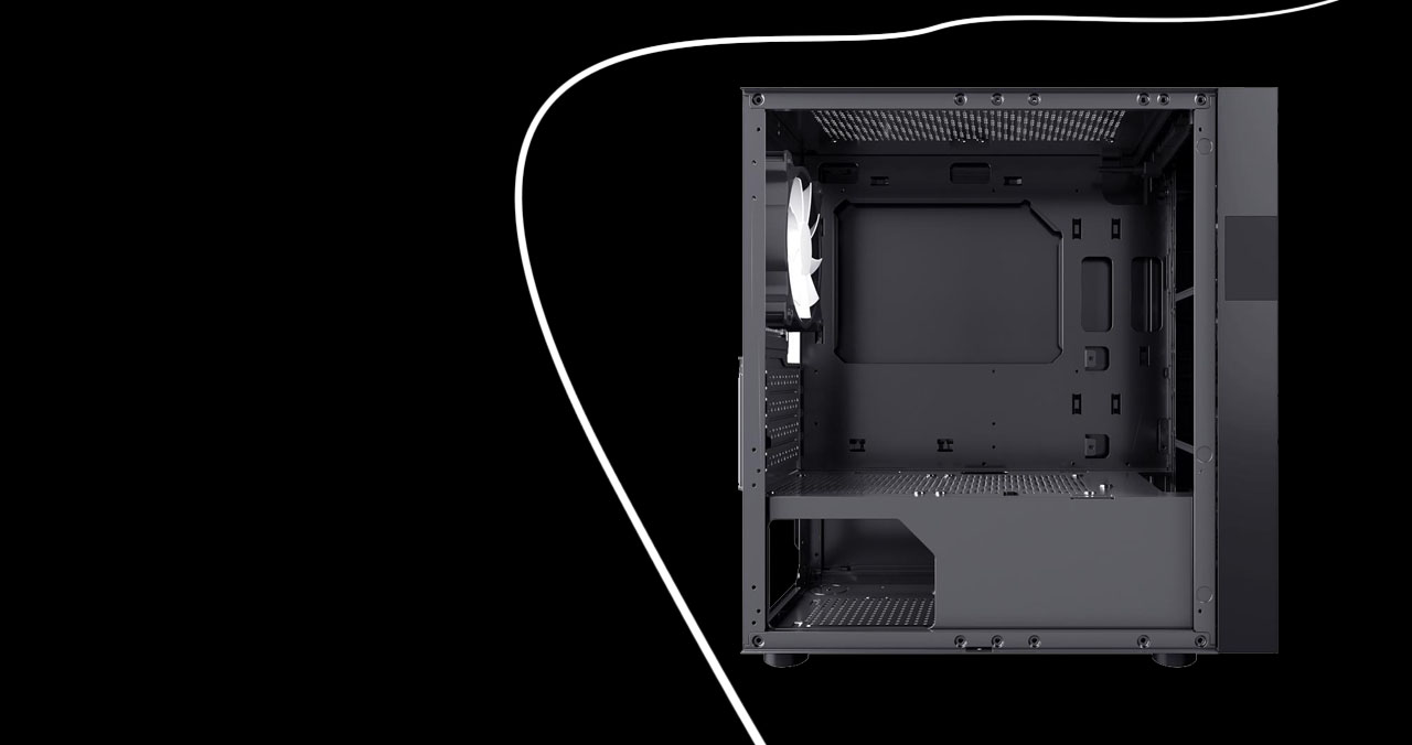 DIYPC ARGB-Q8-BK has its side panel removed to show the interior.